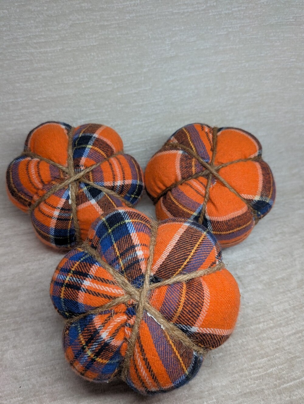 Plaid Orange Fabric Pumpkin Décor - Home Holiday Accent Set Of 3 - Picture 5 of 6